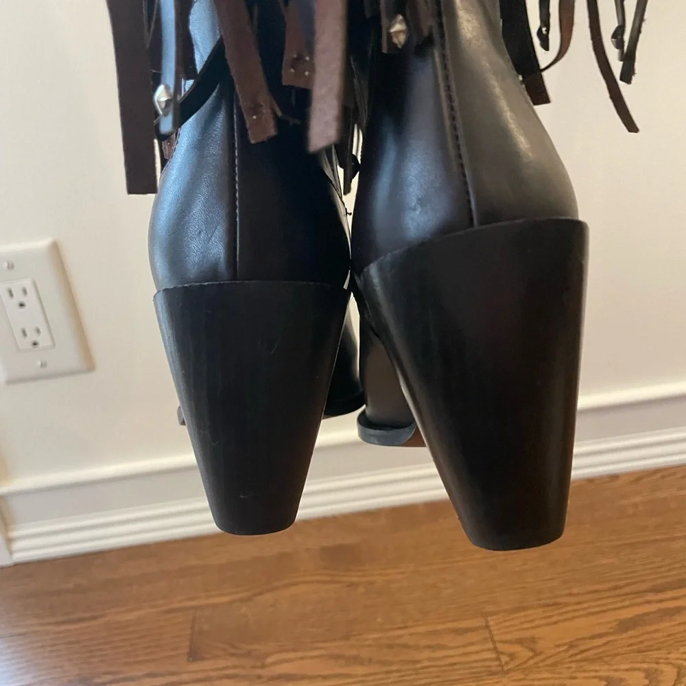 Donald J Pliner Western Couture Leather Studded Fringe Heeled Boots - Picture 9 of 15